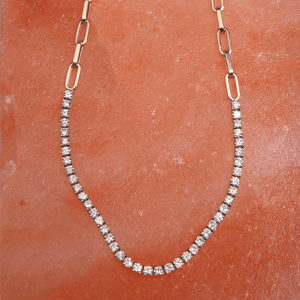 Diamond with Gold Link Chain Necklace
