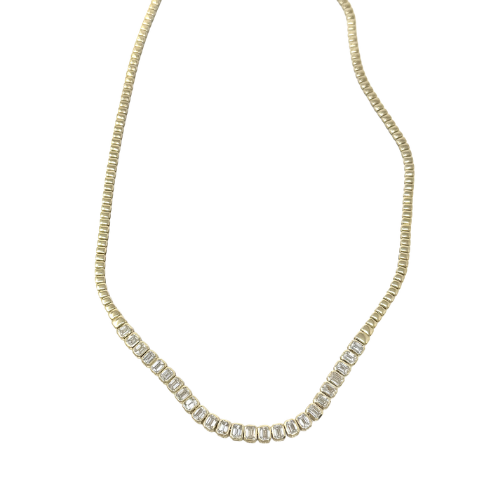 Emerald Cut Diamond Bezel Necklace