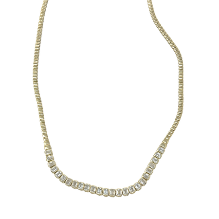 Emerald Cut Diamond Bezel Necklace