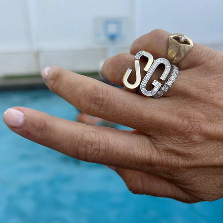Grandsize Diamond Encrusted Initial Ring