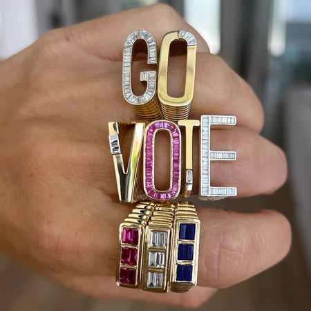 Grandsize Pink Sapphire Encrusted Initial Ring