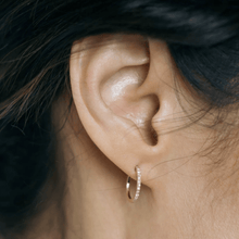 Load image into Gallery viewer, Petite Pave Diamond Huggie Hoops