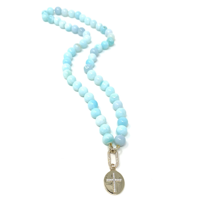 Peruvian Blue Opal Beads With Diamond Charm Holder