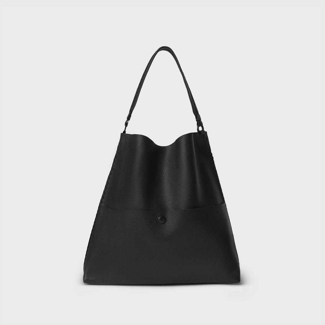Slim M Tote in Black Grained Leather