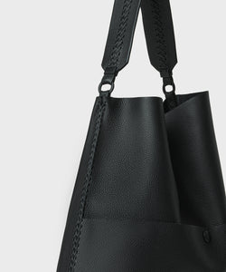 Slim M Tote in Black Grained Leather