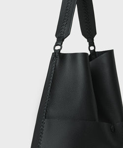 Slim Tote in Black Grained Leather