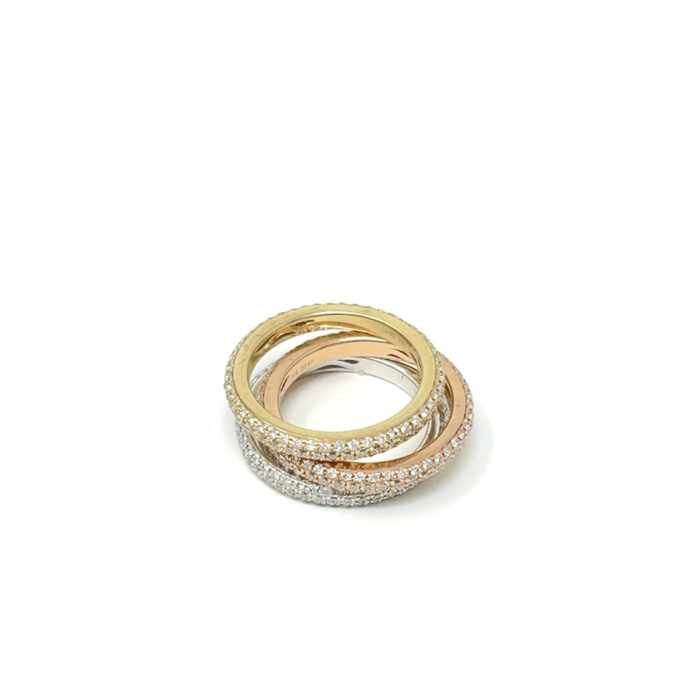 Tri Colored Pave Diamond Stacking Bands Trio